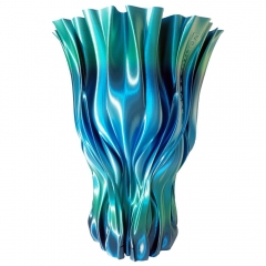 Vase printed from PLA Rainbow Silk Ocean filament