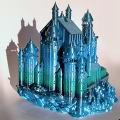 Castle printed from PLA Rainbow Silk Ocean filament in a direct sunlight